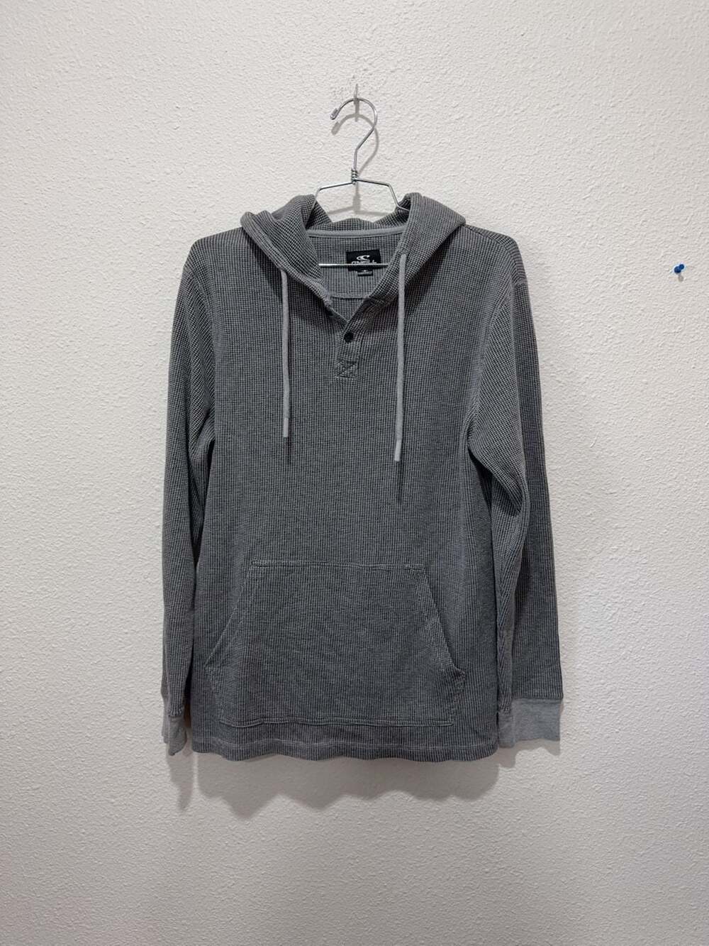 O'Neill Men's Gray Waffle Knit Henley Hoodie Size M